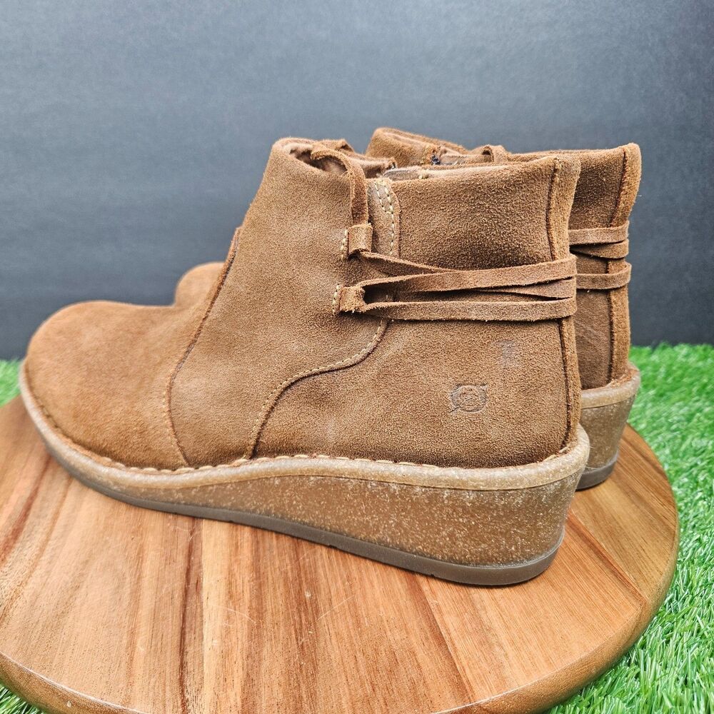 Born Viana Boots Womens Size 9.5 Brown Suede Wedge Ankle Zip Comfortable Shoes - Picture 4 of 11
